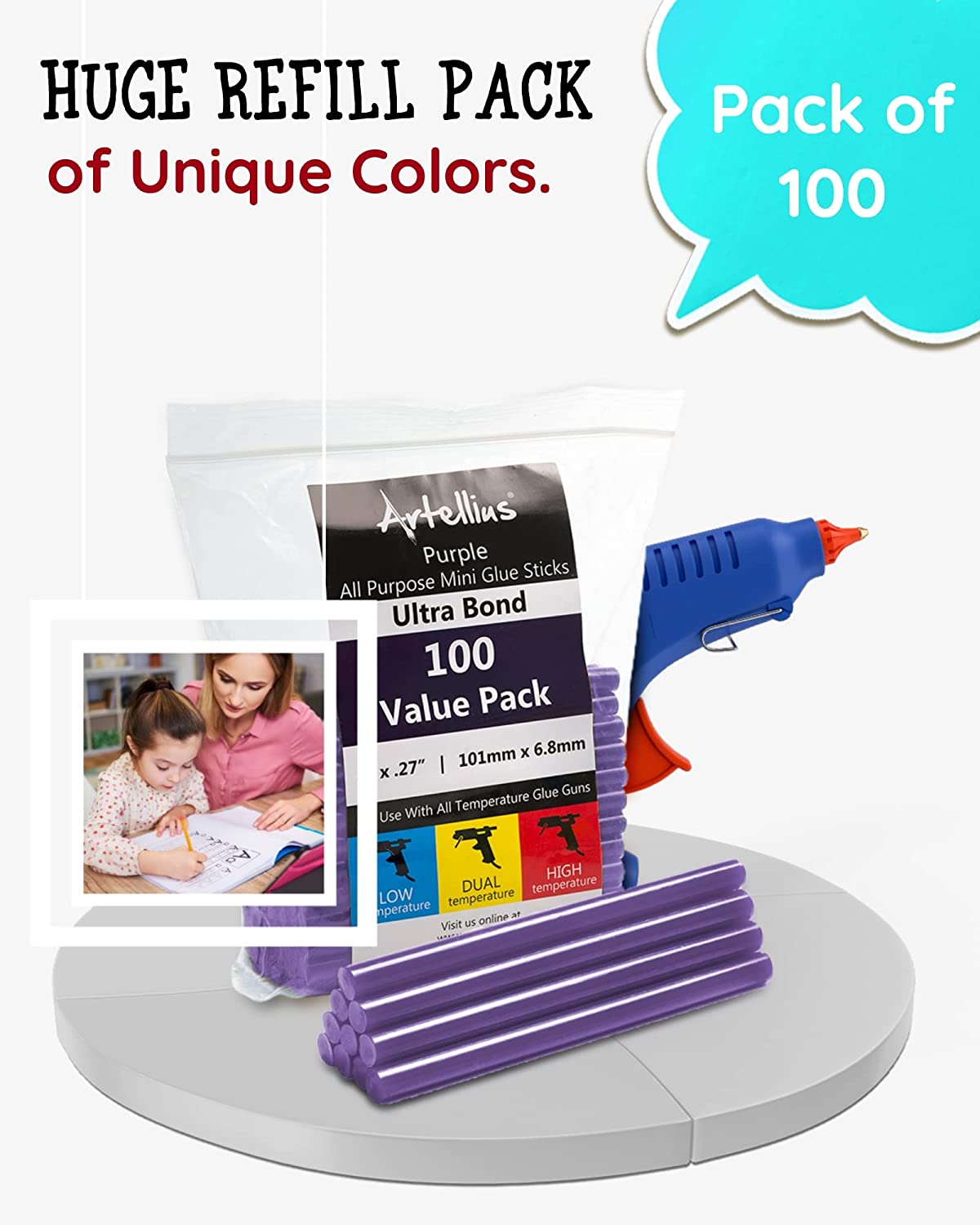 100 Pack Color Hot Glue Sticks. Purple Colored Glue Gun Sticks. Hot Melt  Adhesive Mini Glue Sticks for DIY Art Craft Repair Bonding Bulk Gold Black